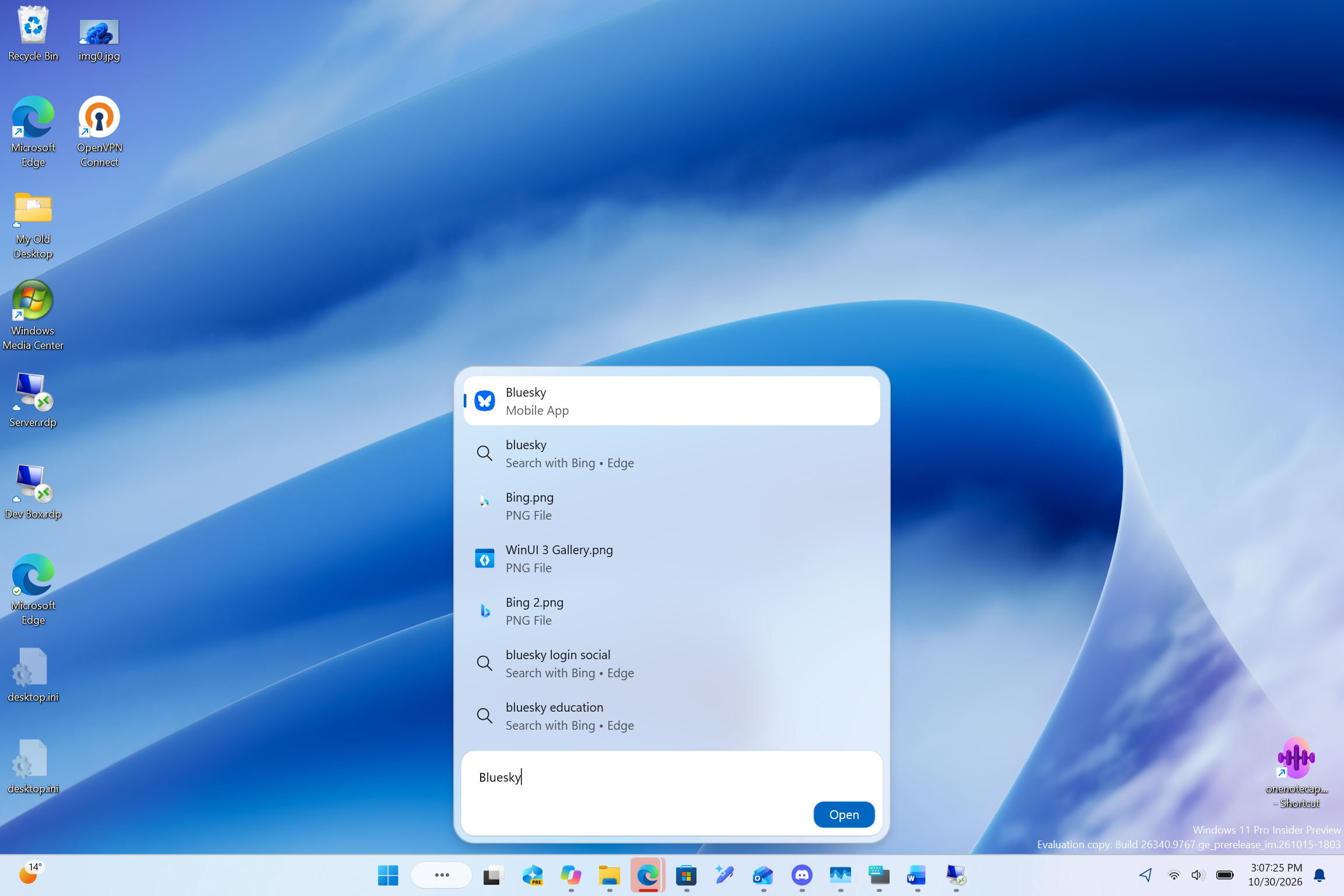 Bluesky mobile app appearing in Windows Search