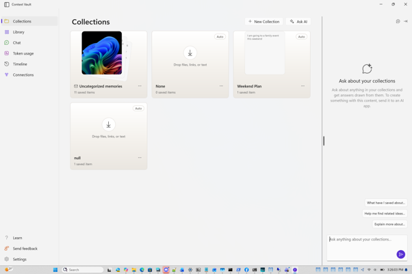 Context Vault (Project Pantheon) with my saved memories sorted into collections.