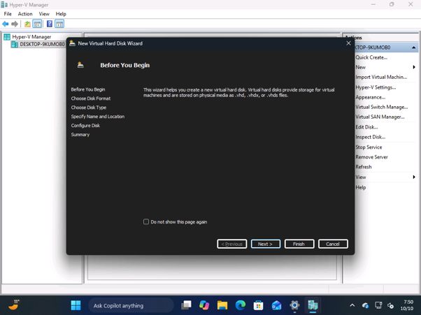 Hyper-V New Virtual Hard Disk Wizard in dark mode