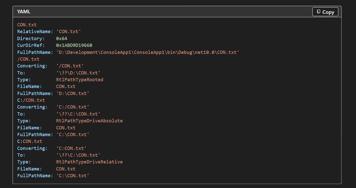 Developer found that reserved file name suffixed by an extension name cannot be parsed to the corresponding NT Path