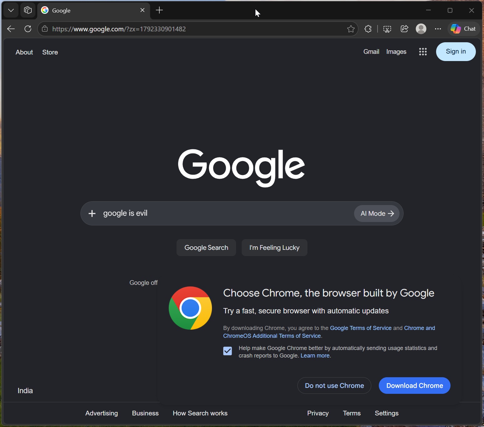 Google Chrome download pop-up in Edge