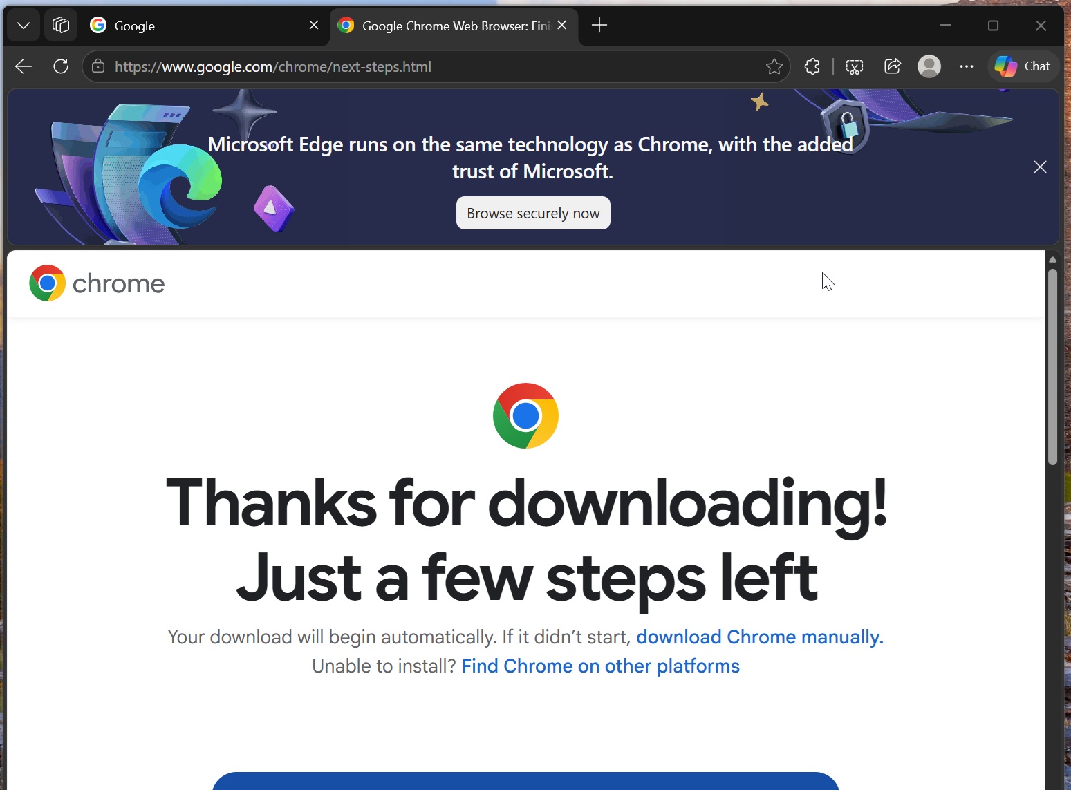 Microsoft Edge pop-up