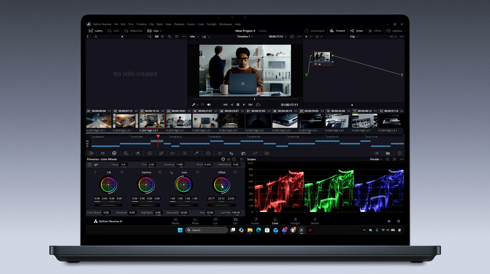 Microsoft Surface Laptop Ultra running Davinci Resolve