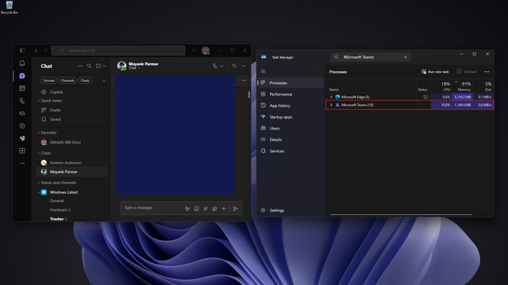 Microsoft Teams RAM usage