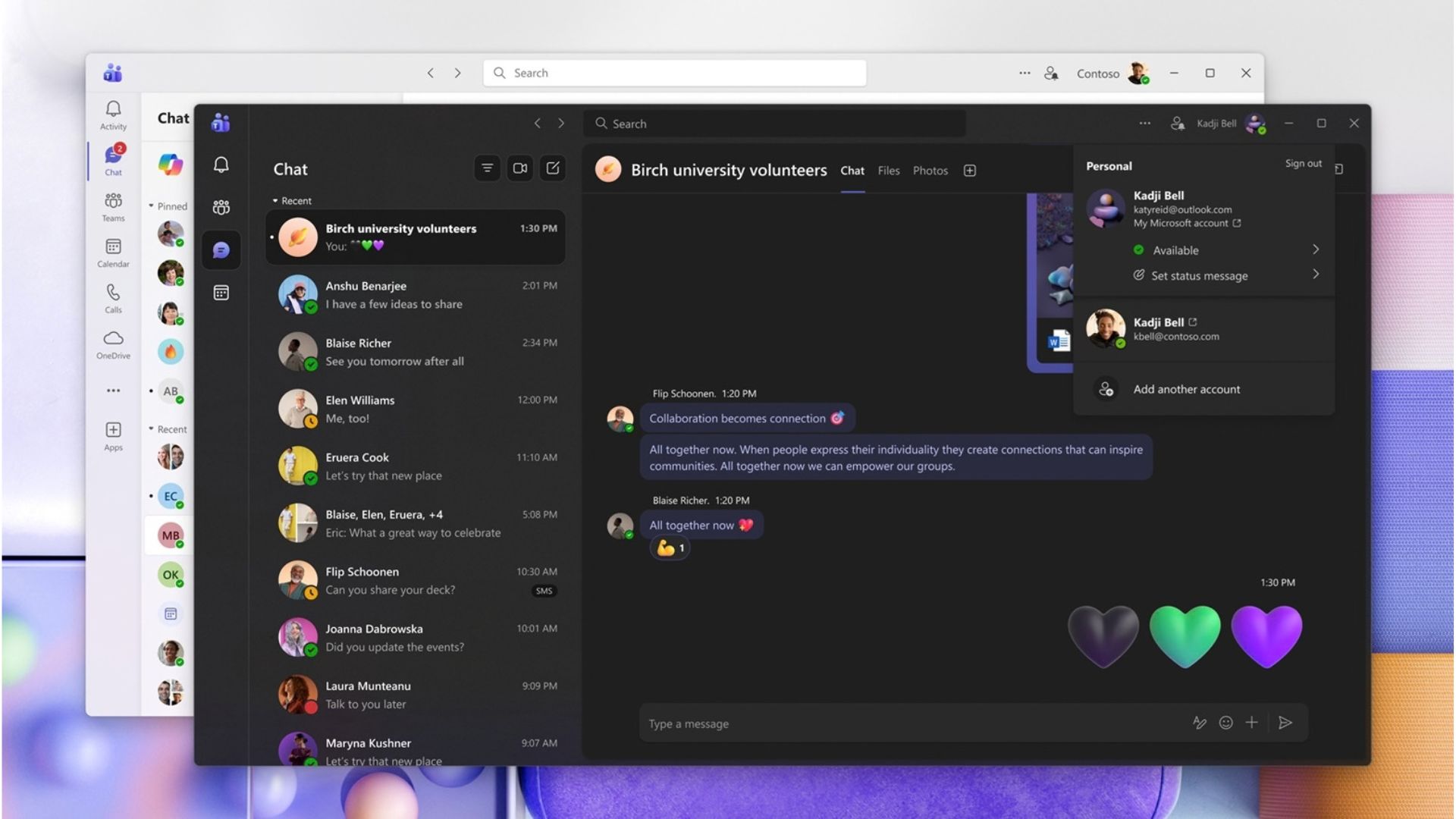 Microsoft Teams UI in dark mode