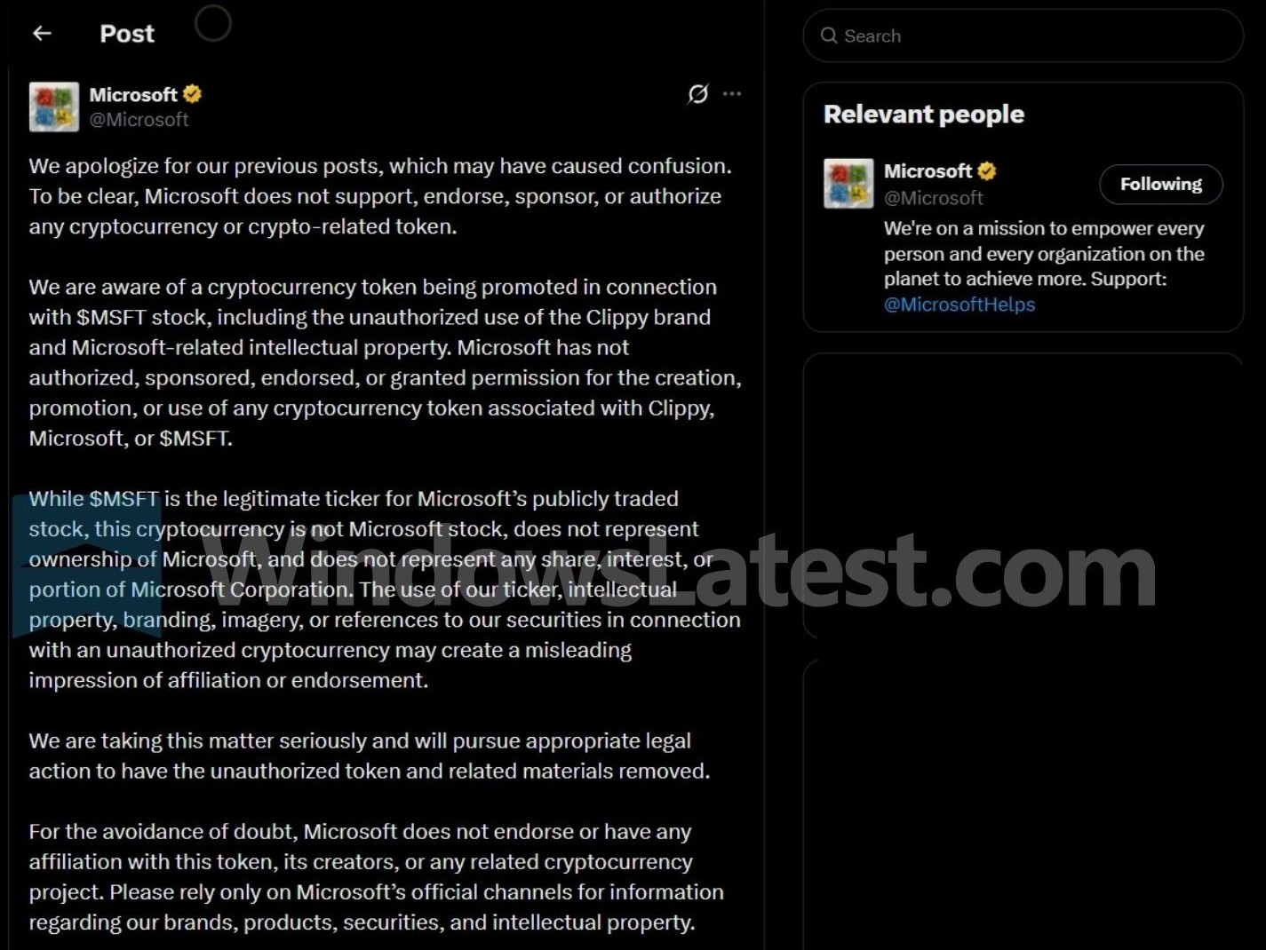 Microsoft's deleted apology post