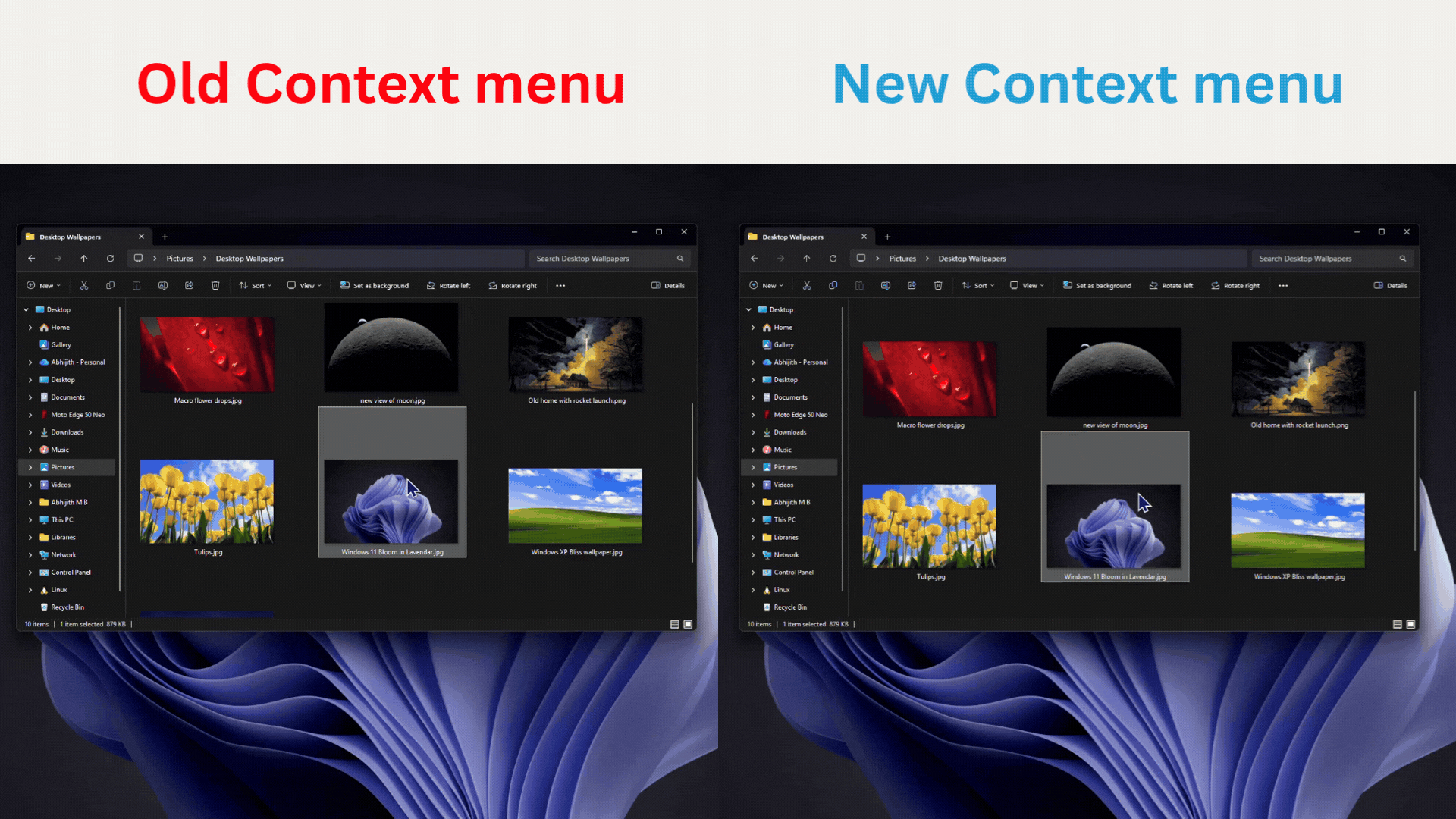 Old Context menu vs new Context menu opening speed