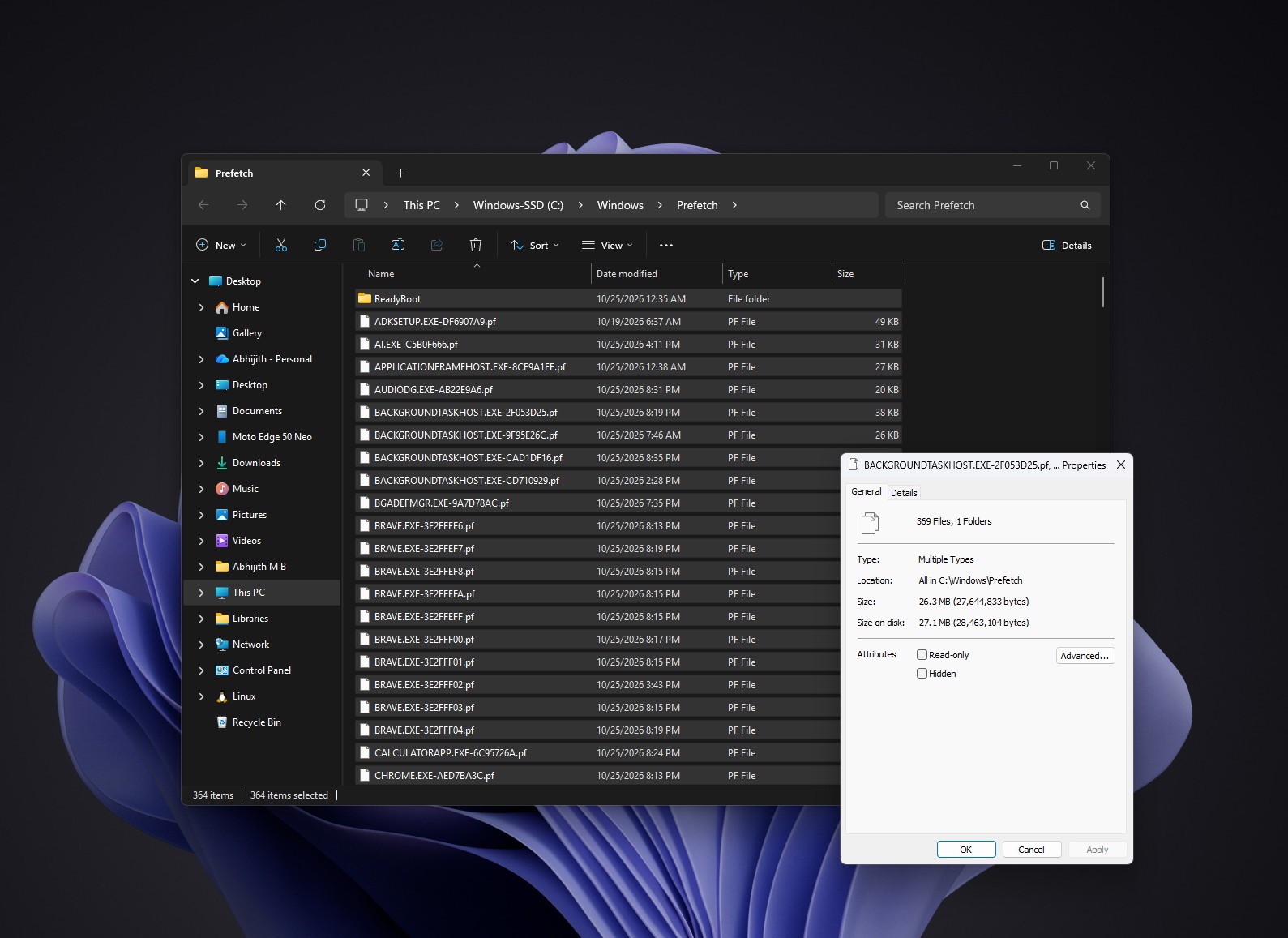Only 364 items and about 27MB size in my Prefetch folder