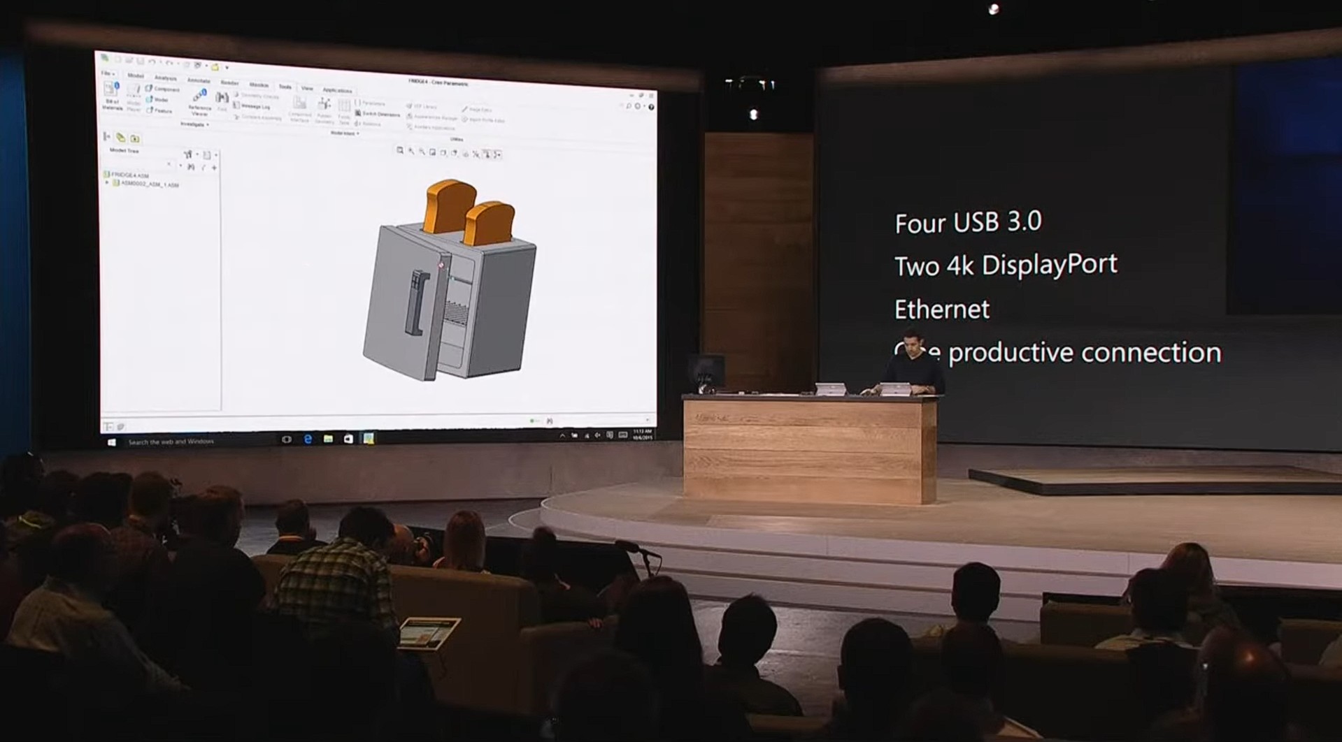 Panos Panay making fun of Apple with a toaster and refrigerator combo