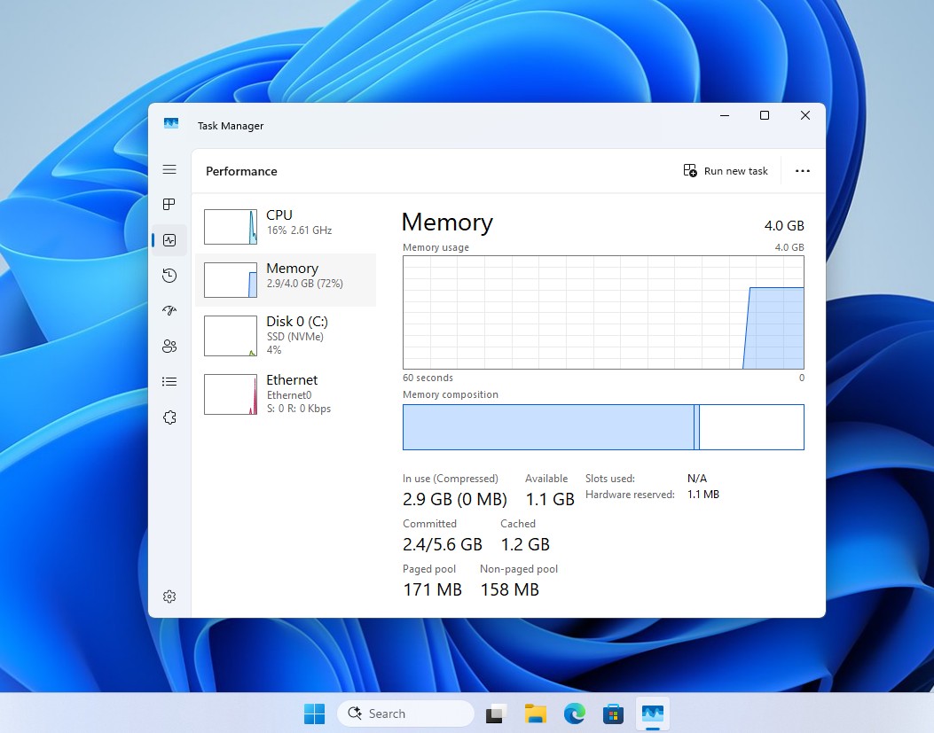 RAM usage after disabling SysMain