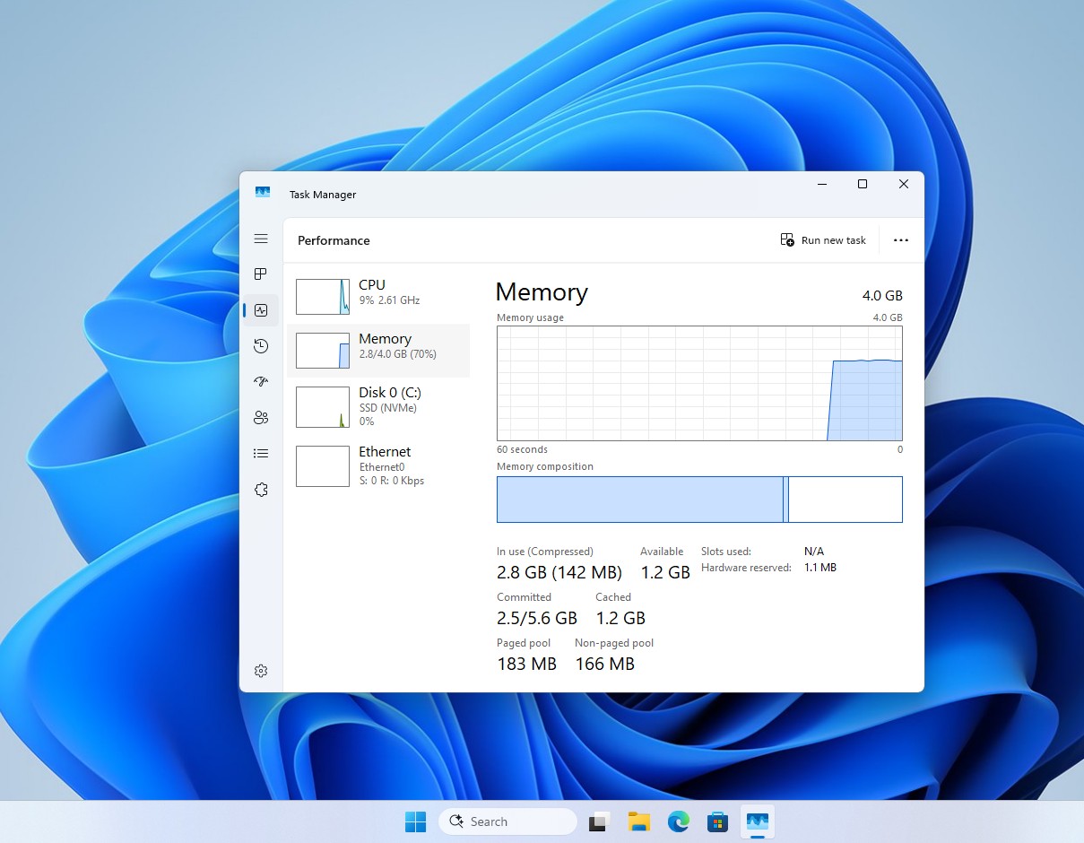 RAM usage before disabling SysMain