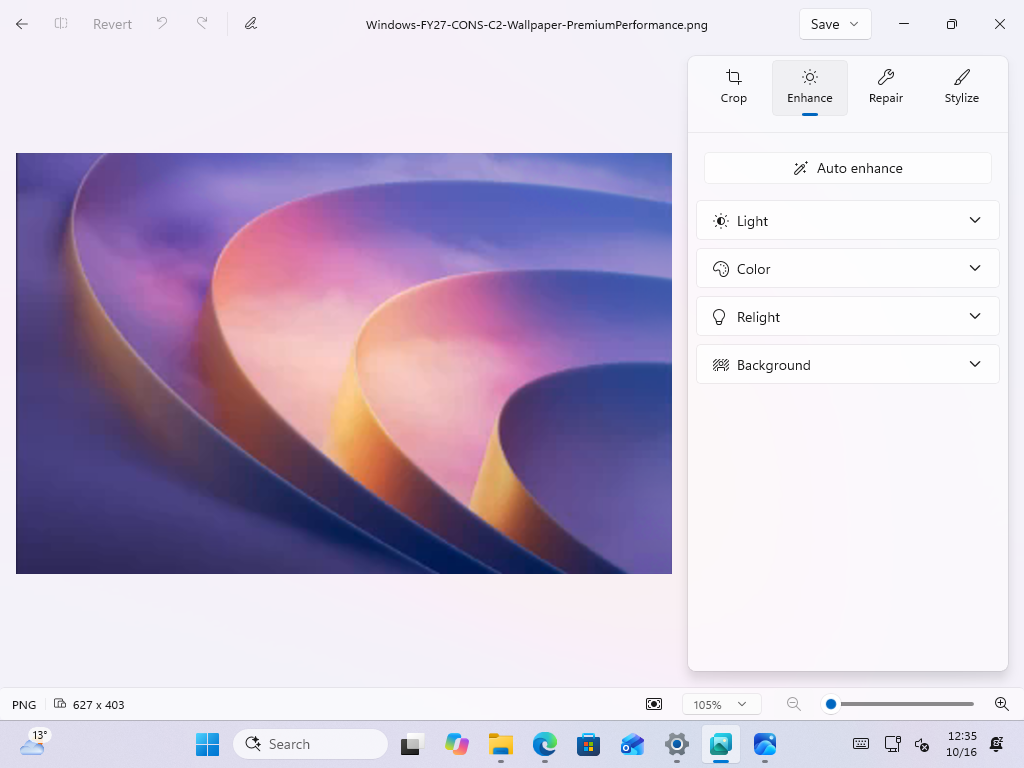 The rebuilt editor in Photo Viewer with Crop, Enhance, Repair and Stylize tools.
