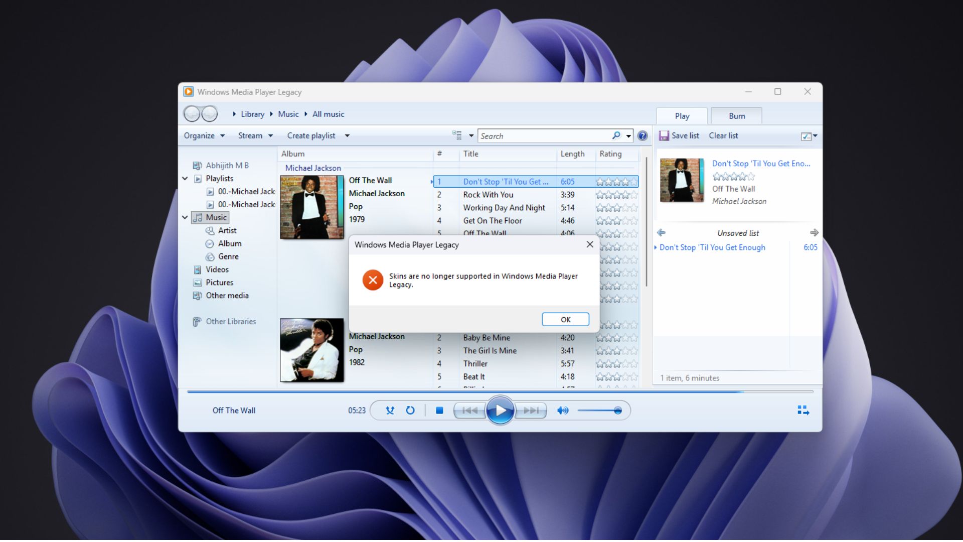 Skins are no longer supported in Windows Media Player Legacy