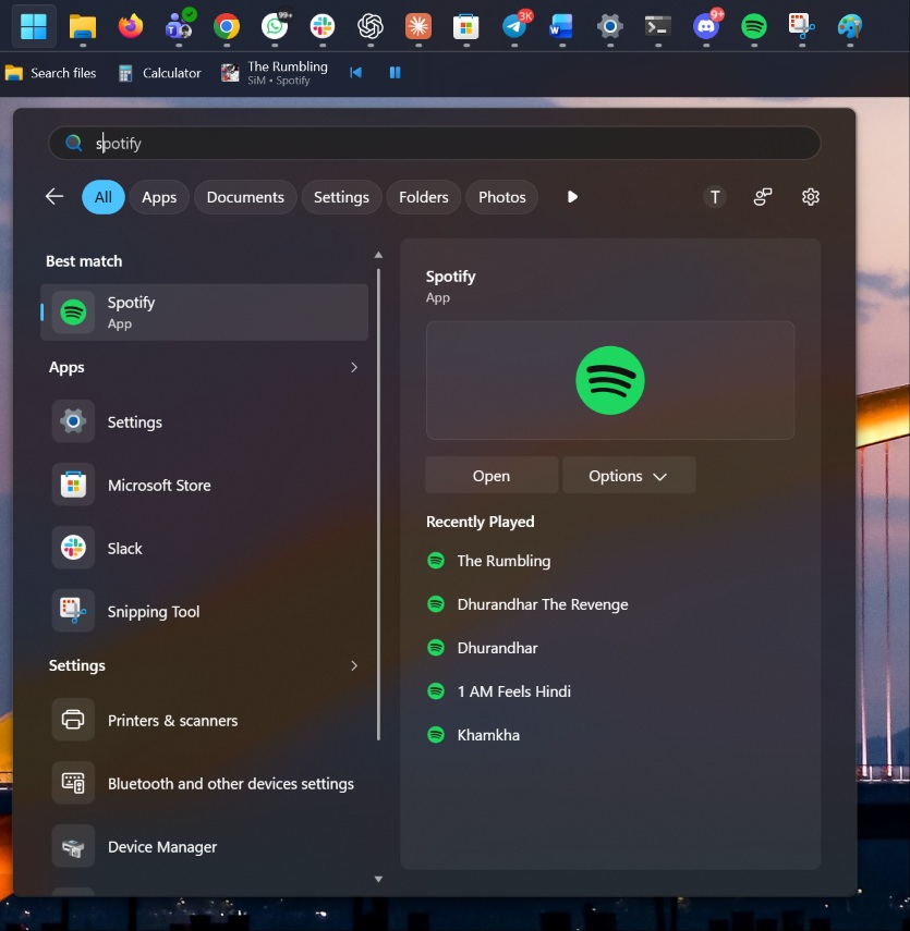 Spotify in Windows Search