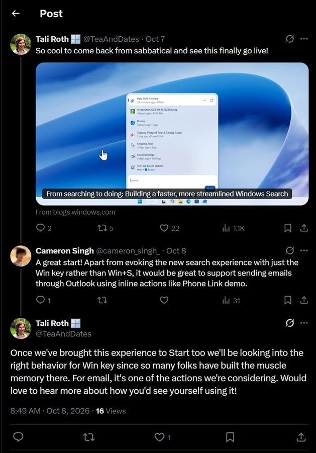 Tali Roth response to a user