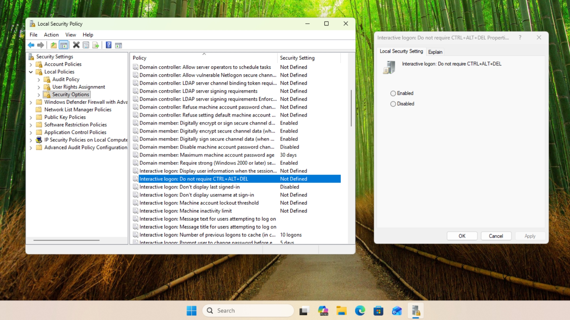 The Local Security Policy setting that decides whether Windows 11 asks for Ctrl+Alt+Del before sign-in
