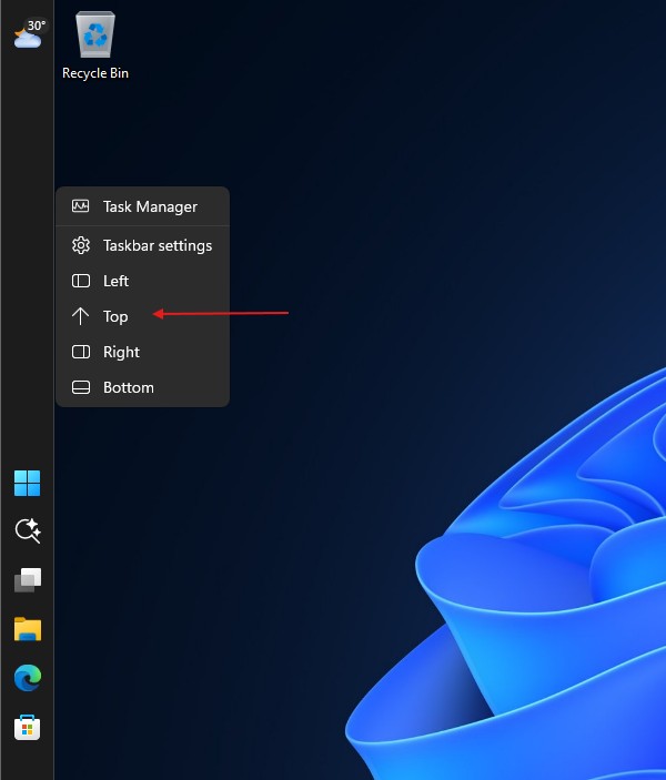 The Top icon is an arrow, while the others are proper displays of different taskbar positions