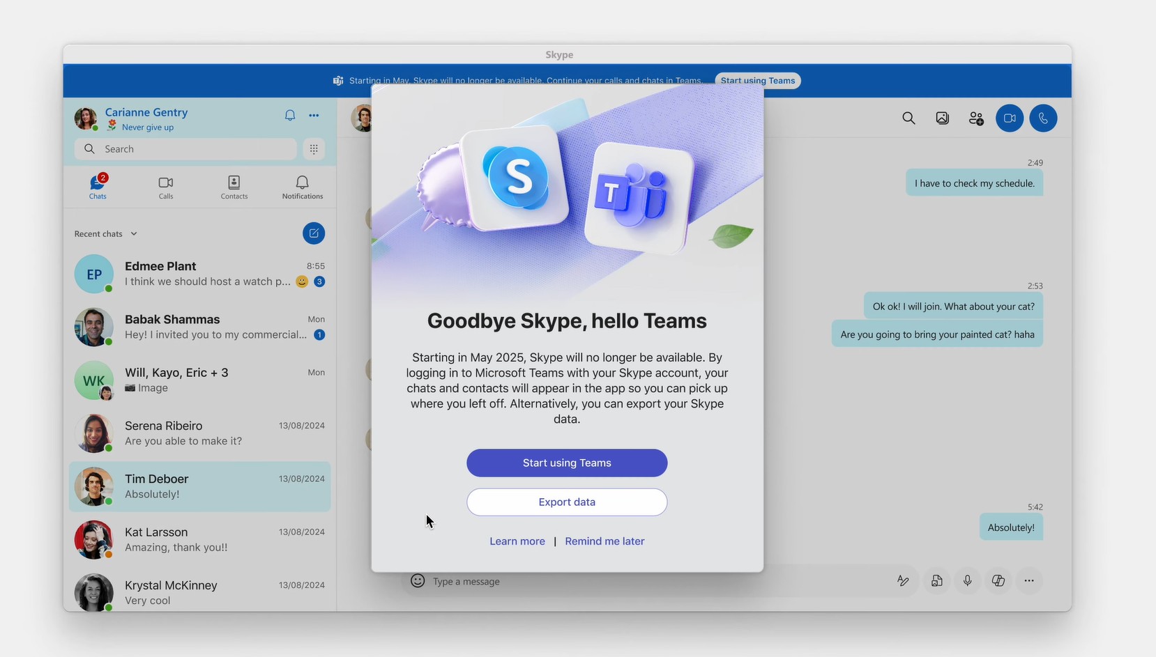 Transition from Skype to Teams