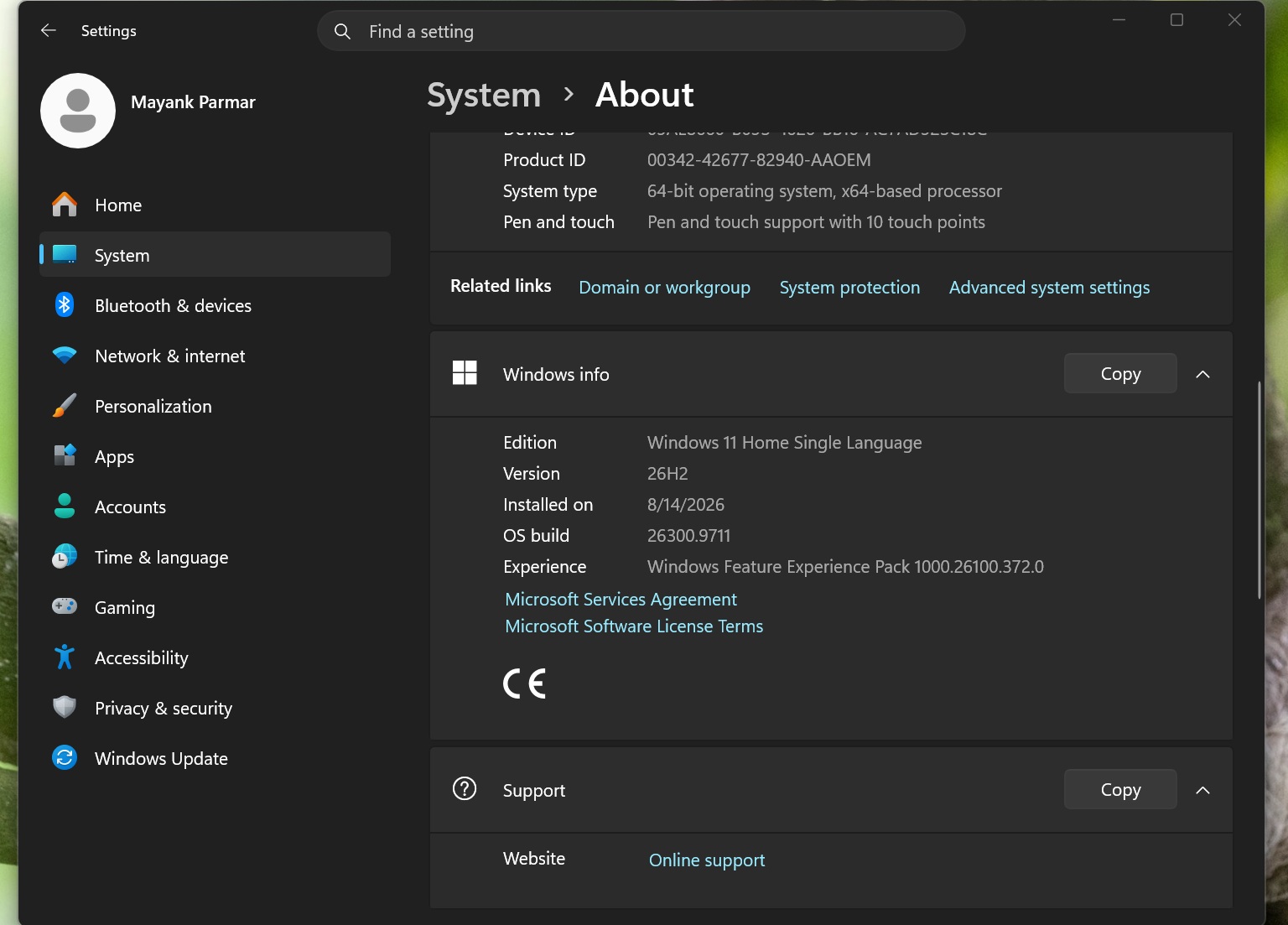Windows 11 26H2 version OS and Build number