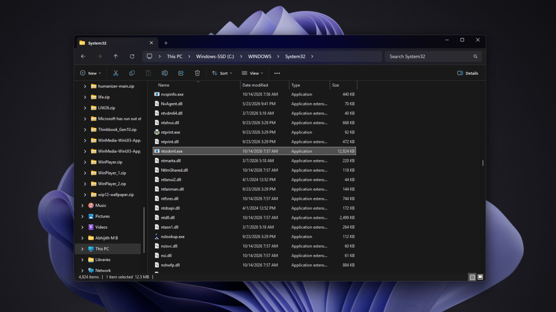Windows 11 26H2’s System32 folder still lists core files like ntoskrnl.exe in the 8.3 format