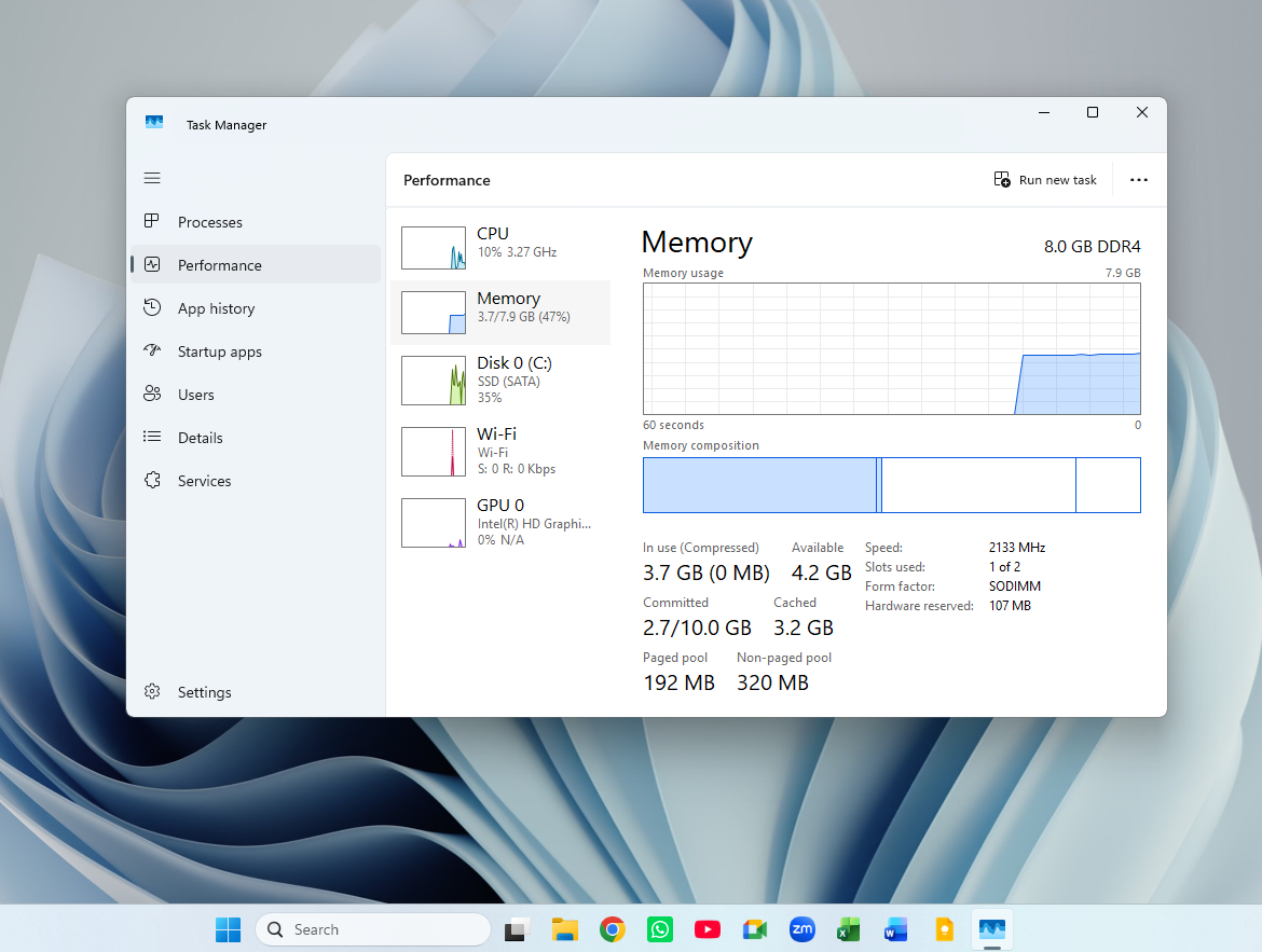 Windows 11 RAM usage on 8GB PC after update