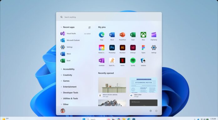 Windows 11 Start menu prototype