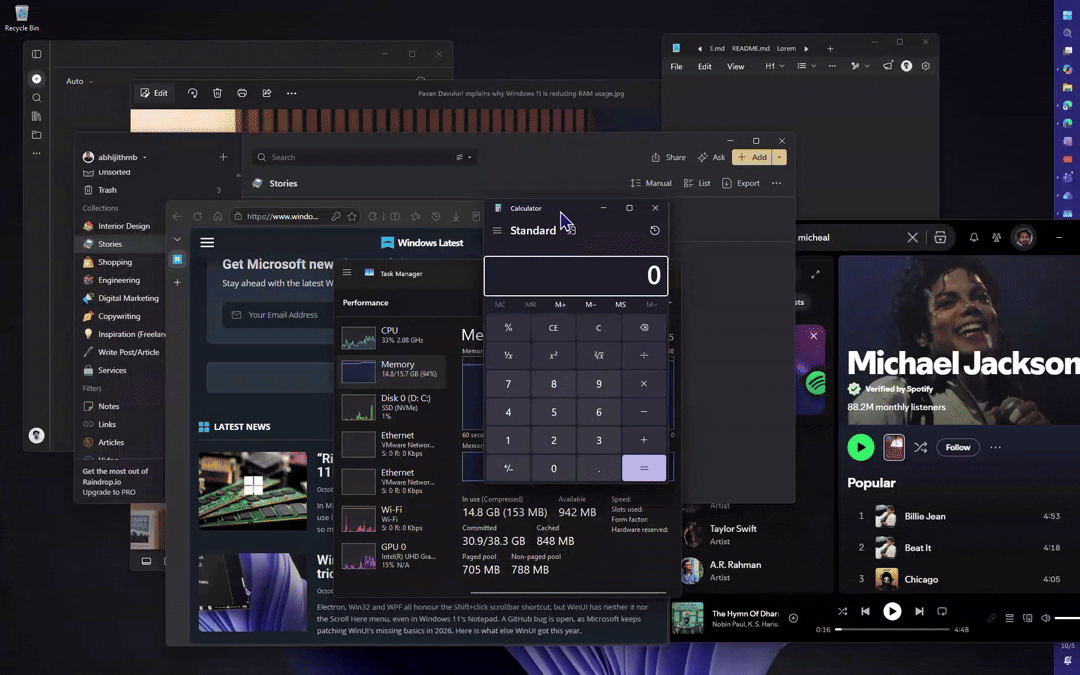Windows 11 Title bar window shake minimizing other open apps
