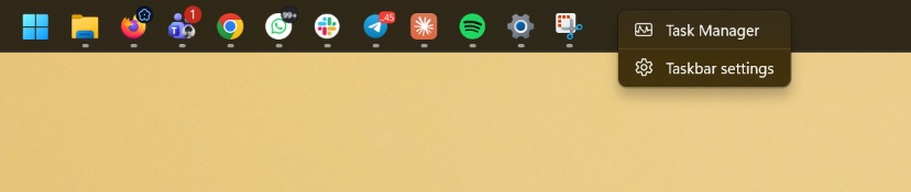 Windows 11 taskbar right-click menu