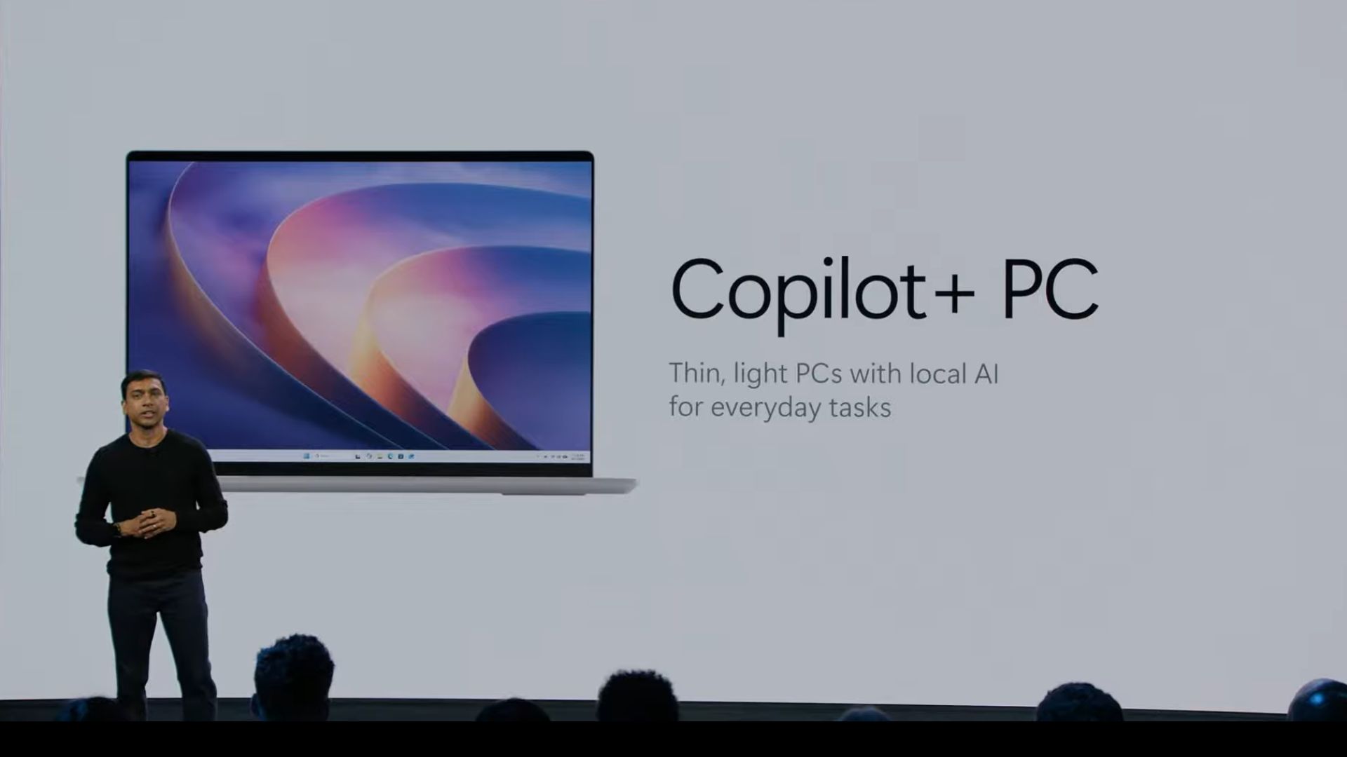 Windows boss Pavan Davuluri mentions Copilot+ PCs on stage