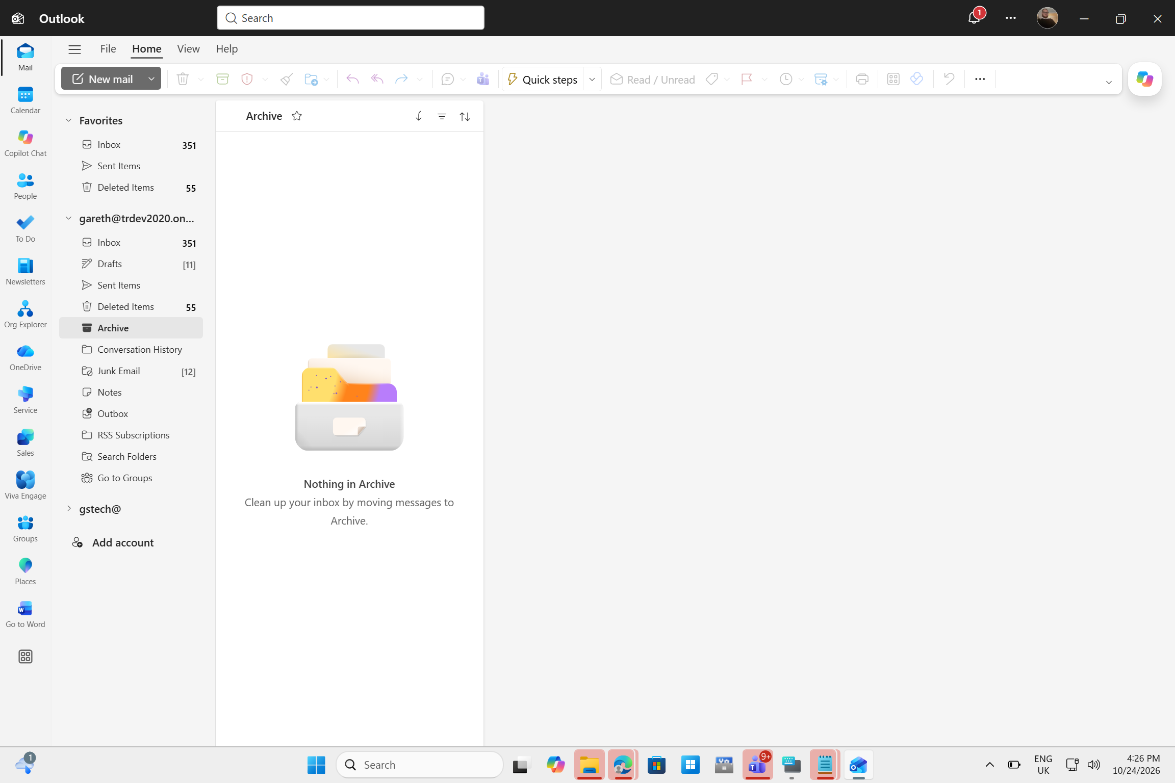 Outlook before I enabled All Accounts.