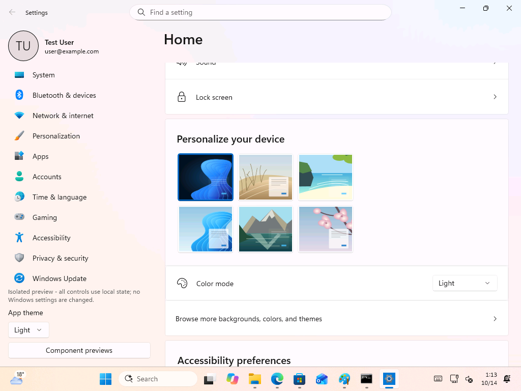Preview mode includes six dummy wallpapers under Personalize your device.