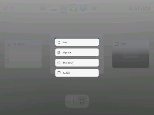 The new Power options in XBOX Mode.