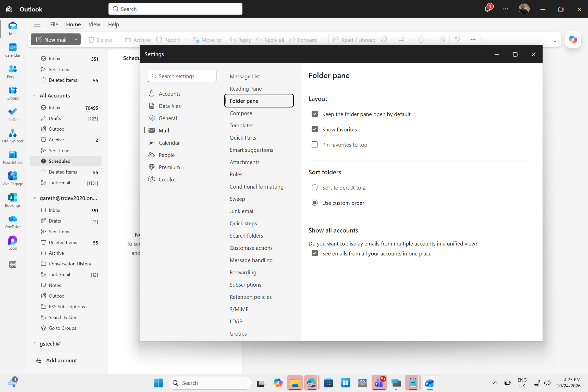 Settings to enable the new All Accounts view.